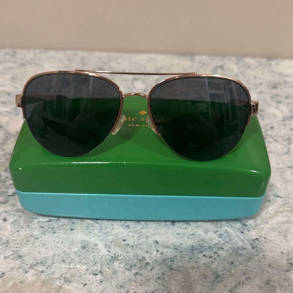 Kate Spade Gold Aviator Sunglasses with Dark Lenses